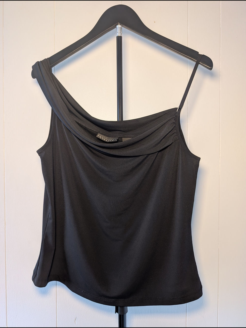 Apostrophe Black Asymmetrical Shoulder Drape Camisole
